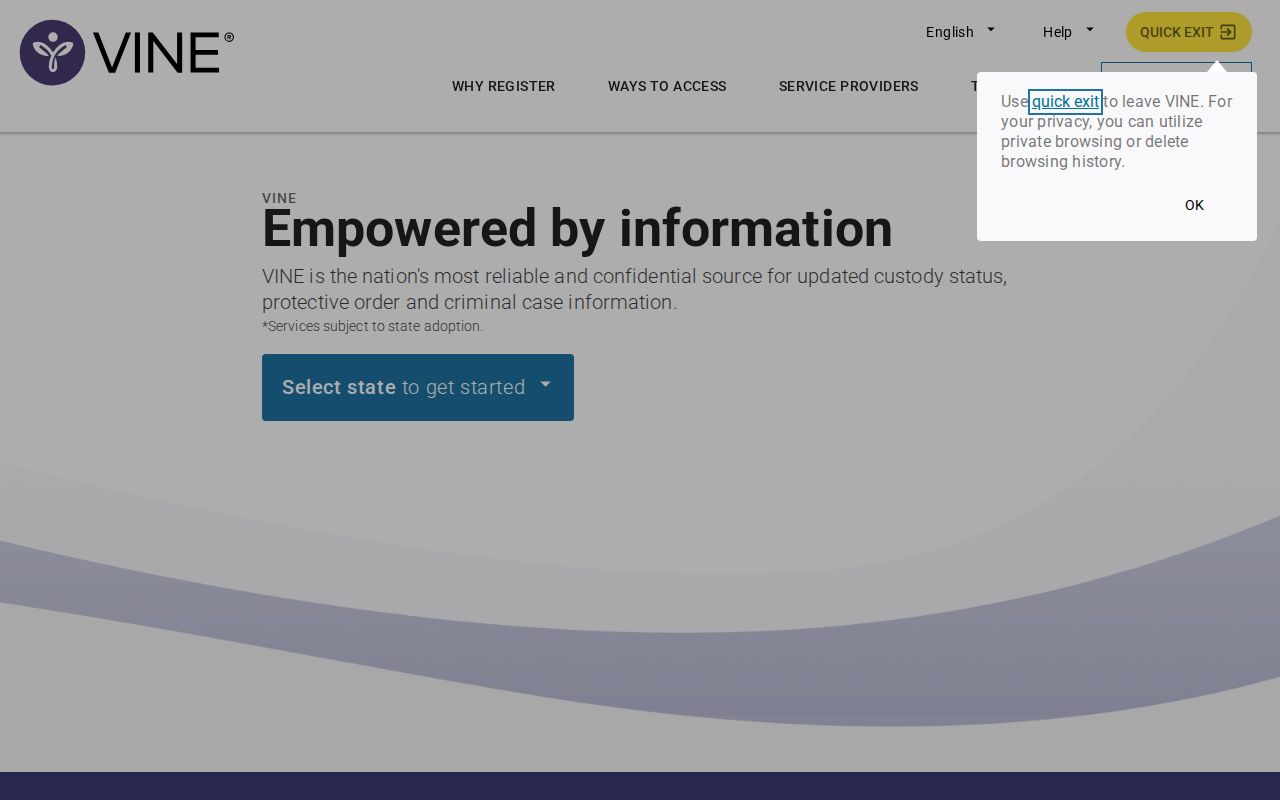 VINELink Washington County arrest custody search landing page