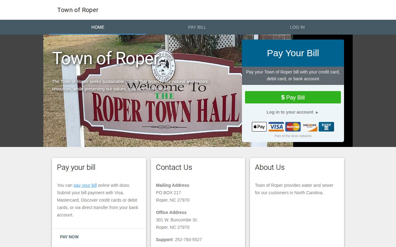 Official Town of Roper website used to verify local civic identity