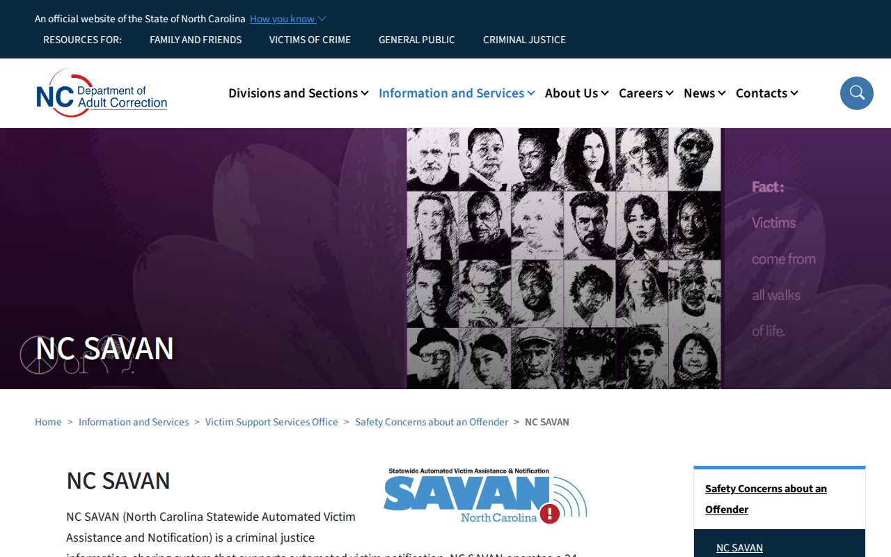 NC SAVAN 24-hour Washington County custody alert information