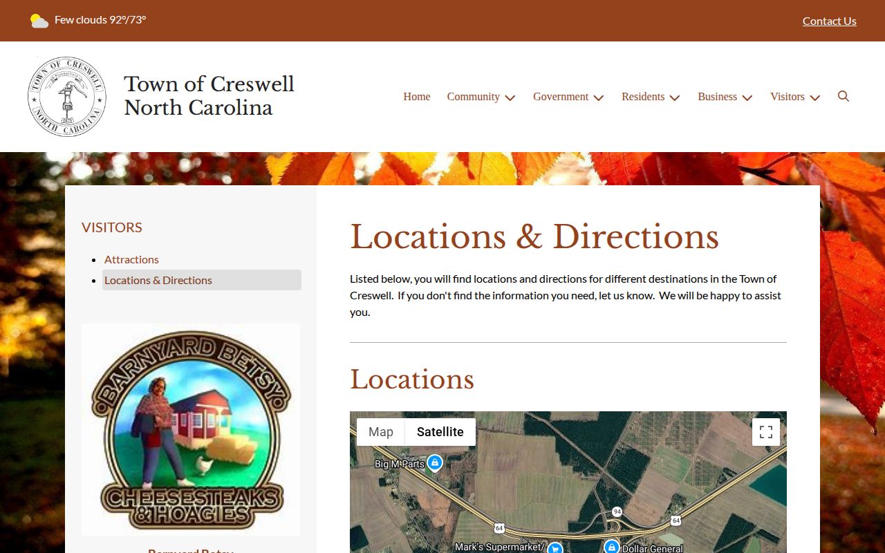 Town of Creswell locations and civic contact page