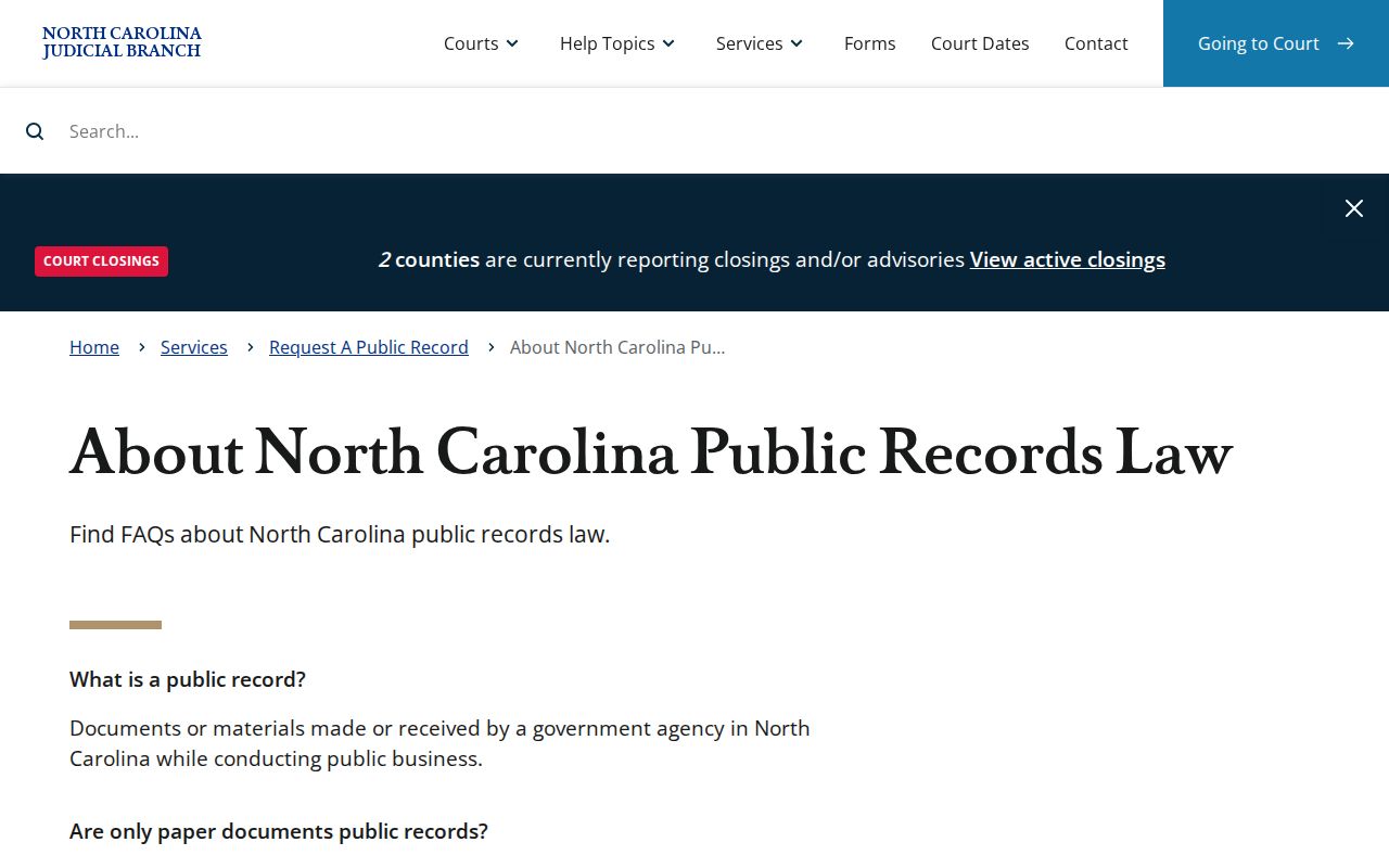 North Carolina official public records request guidance